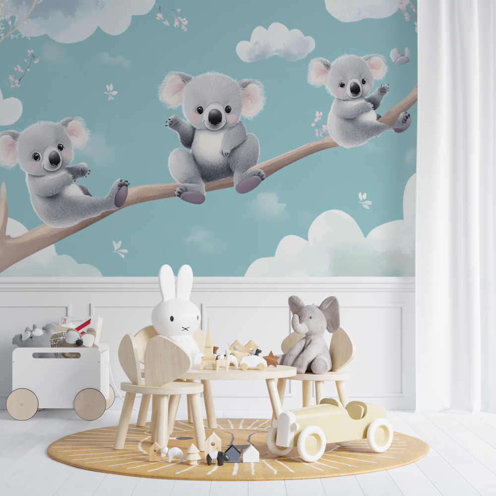 Papier peint koala sur fond de ciel pastel chambre de bebe