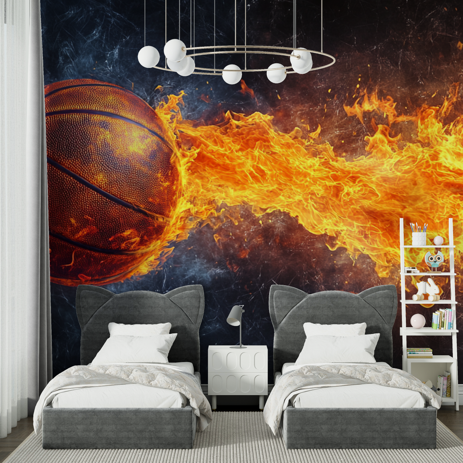 Papier peint ballon flammes basket chambre spiderman
