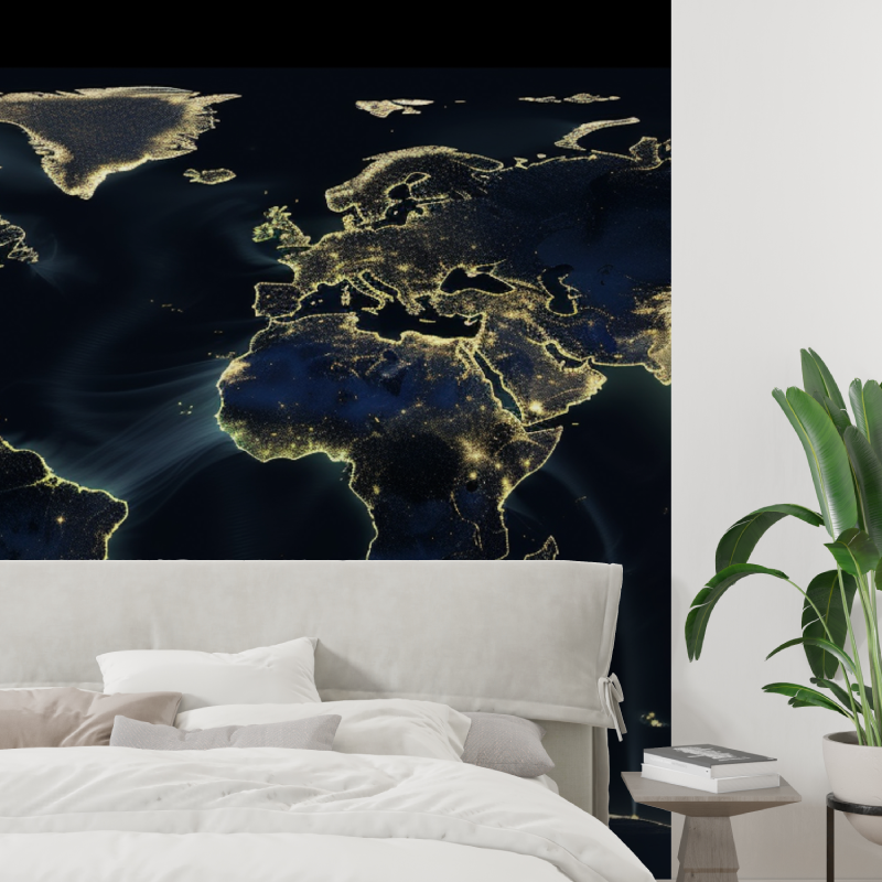 Papier peint carte du monde bleu et dore tapisserie tendance