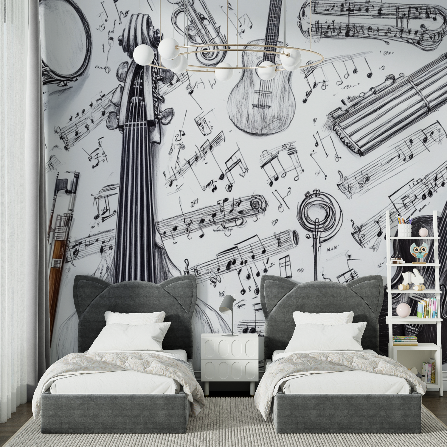 Papier peint instruments noir et blanc chambre spiderman