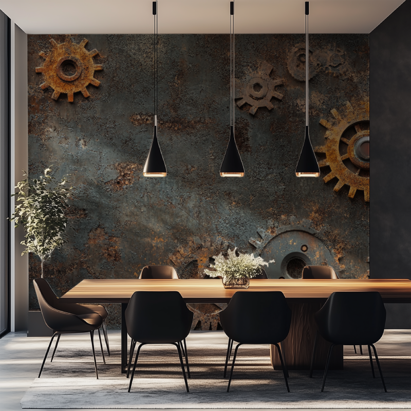 Papier peint vintage type industriel salle manger tapisserie