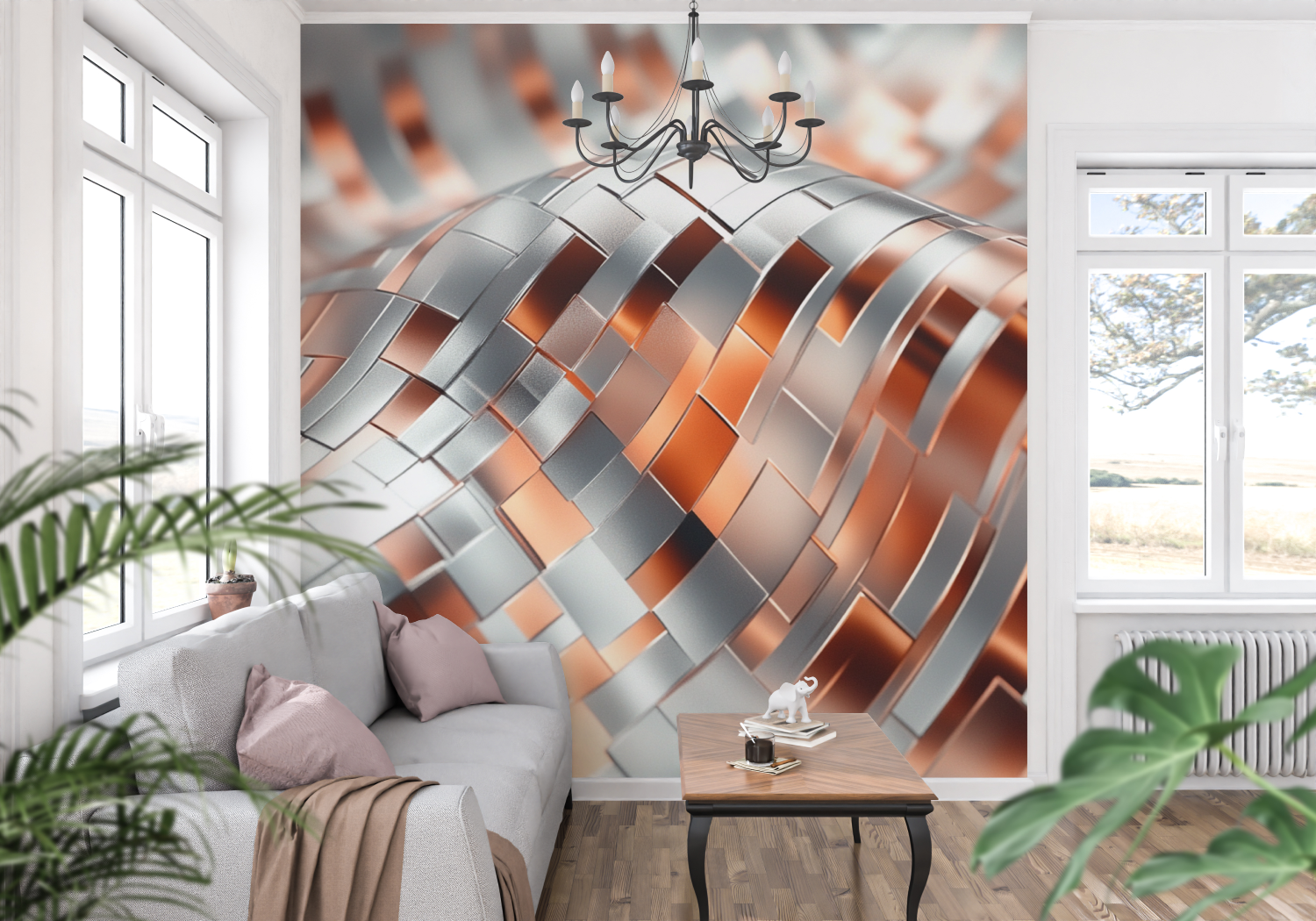 Papier peint terracotta et argente moderne panoramique mur