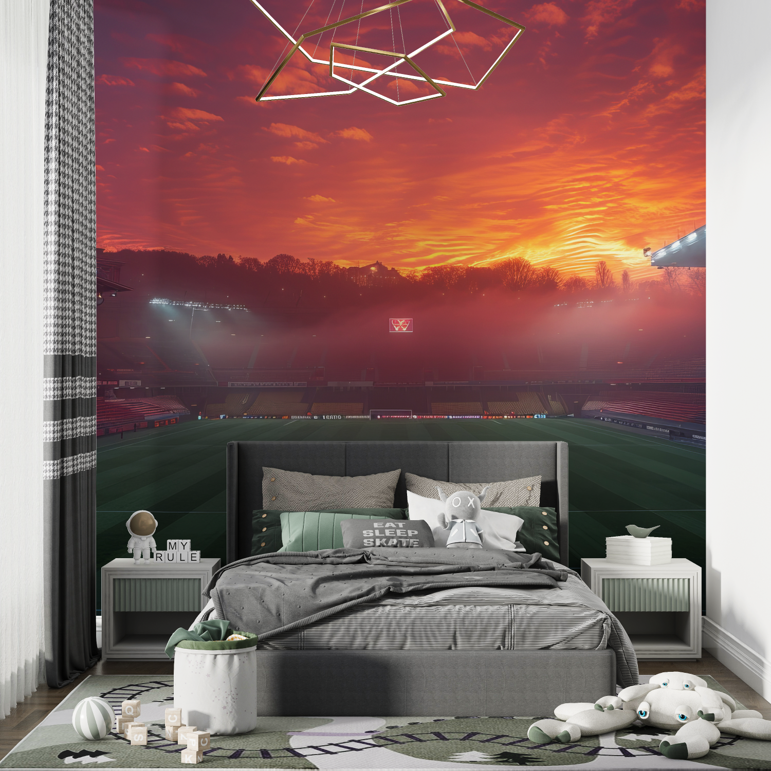 Papier peint stade de foot couc...e soleil chambre de garcon