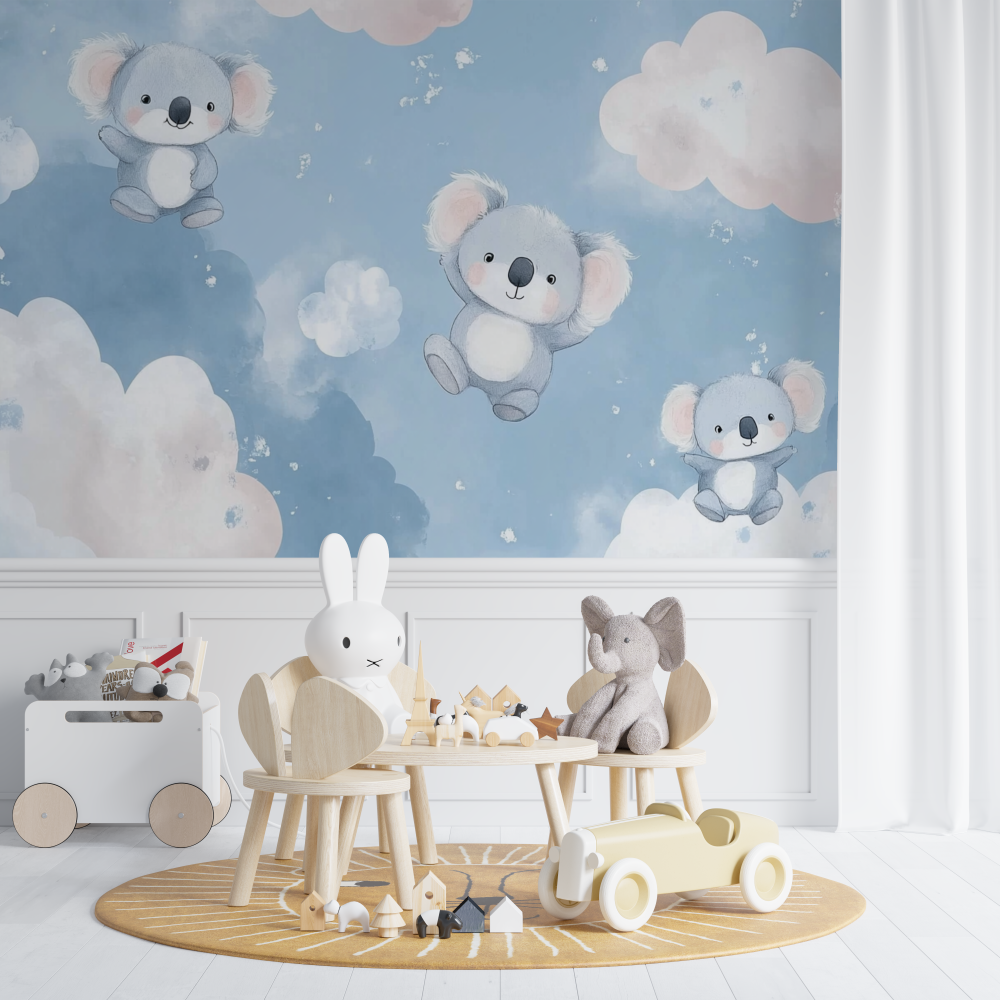 Papier peint koala sur fond de ciel pastel chambre de bebe