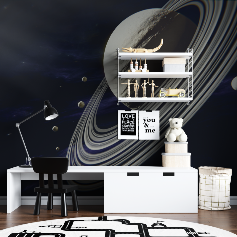 Papier peint espace lune et saturne tapisserie chambre ados