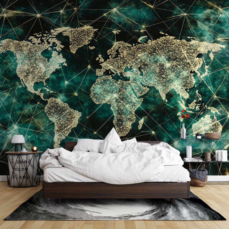 Papier peint carte du monde geometrique leroy merlin mur