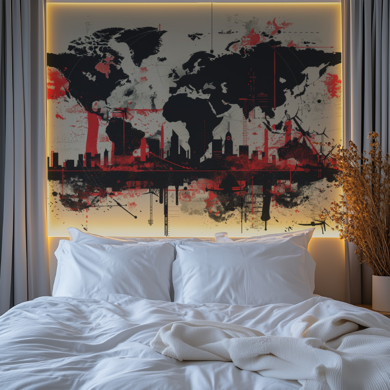 Papier peint carte du monde graffiti rouge chambre premium