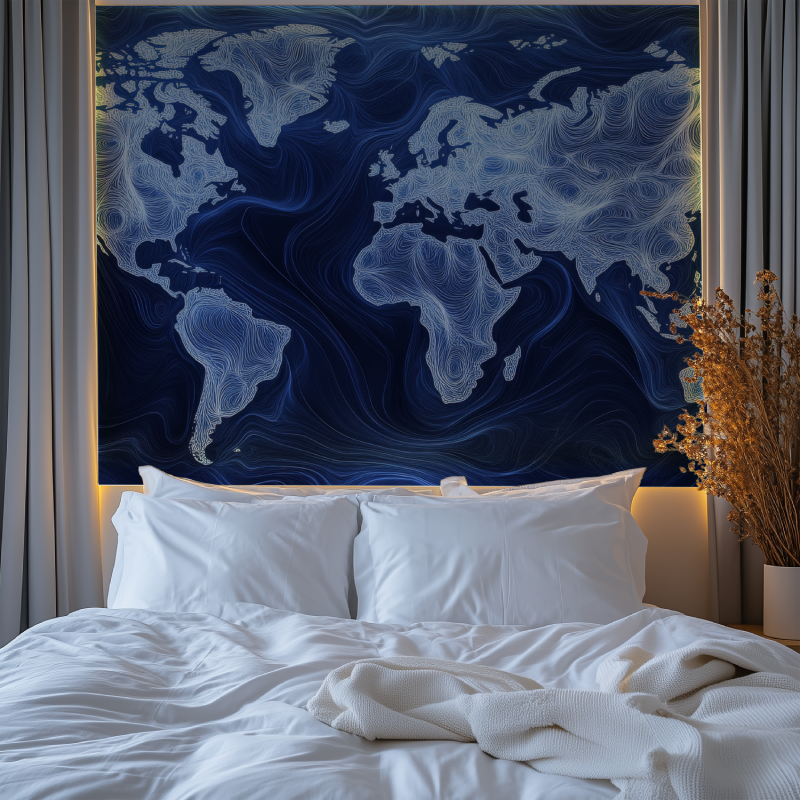 Papier peint carte du monde bleu design chambre tendanc