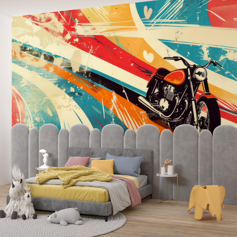 Papier peint graffiti moto ancienne garcon345