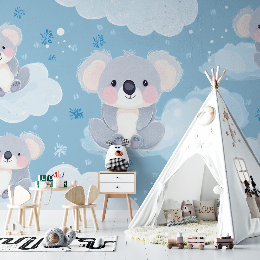 Papier peint koala dans un monde de douceur chambre bebe