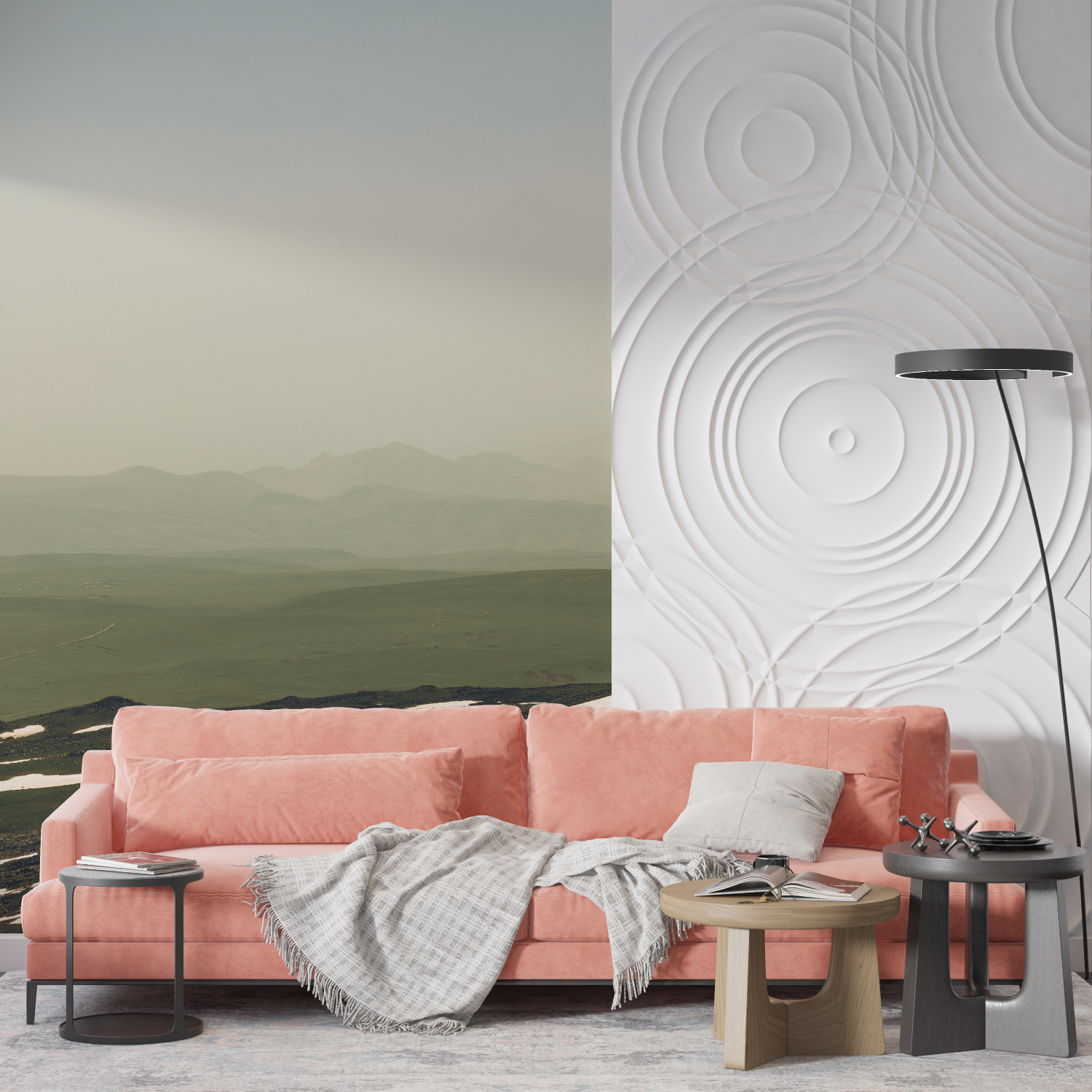 Papier peint aquarelle montagnes pastel mur