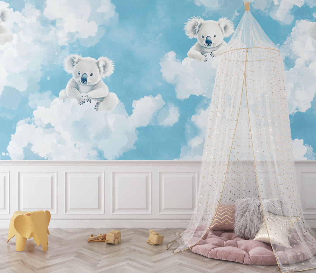 Papier peint koala en apnee dans le ciel bebe