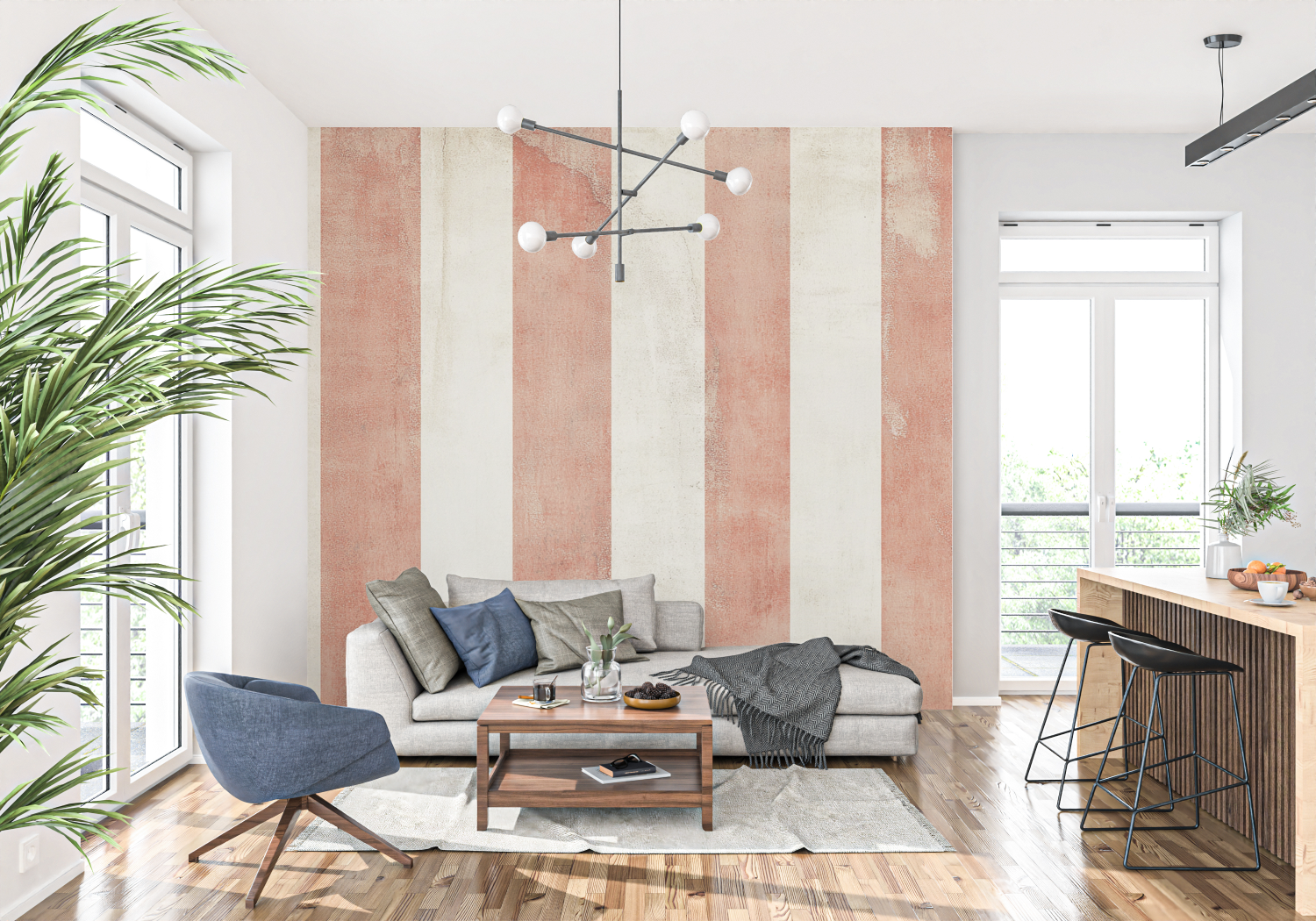 Papier peint terracotta rayures verticales tapisserie