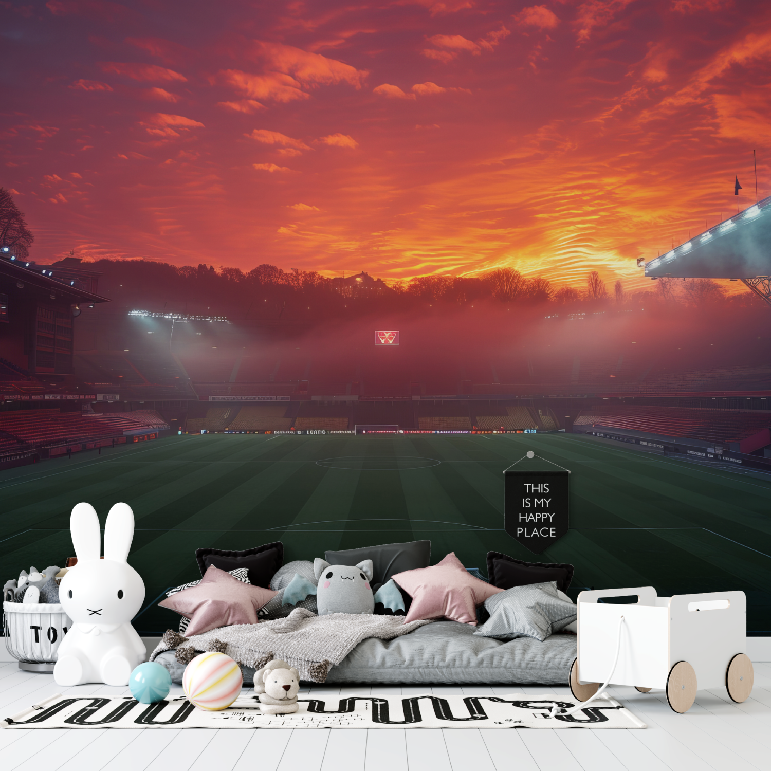 Papier peint stade de foot couc...e soleil tapisserie garcon