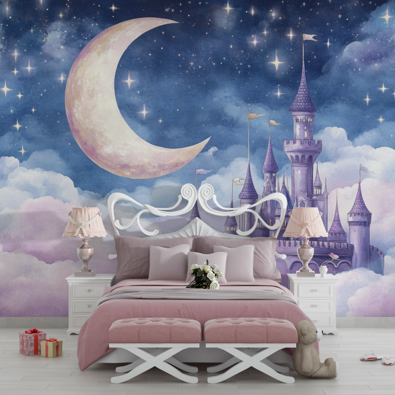 Papier peint lune decoration chambre chambre filles