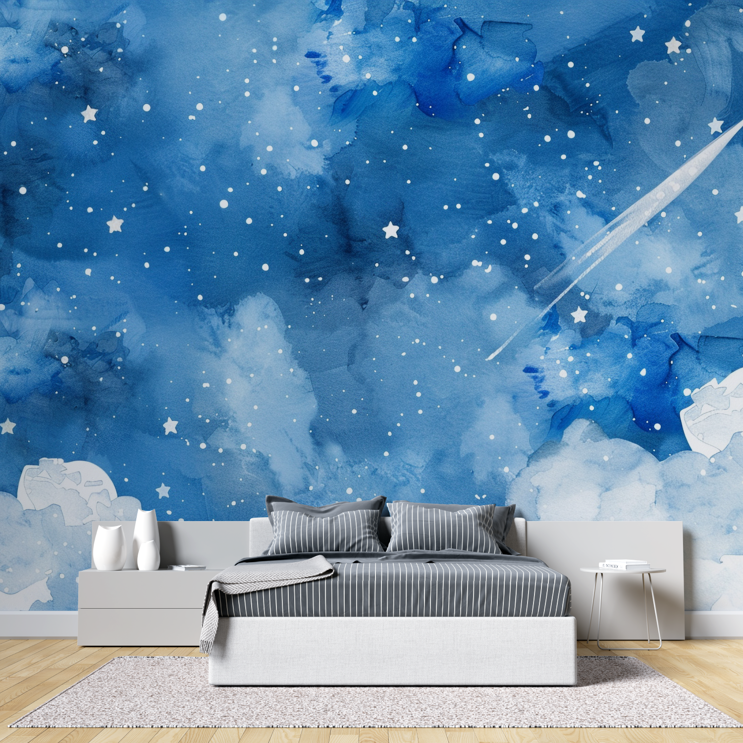 Papier peint aquarelle ciel etoile tete de lit