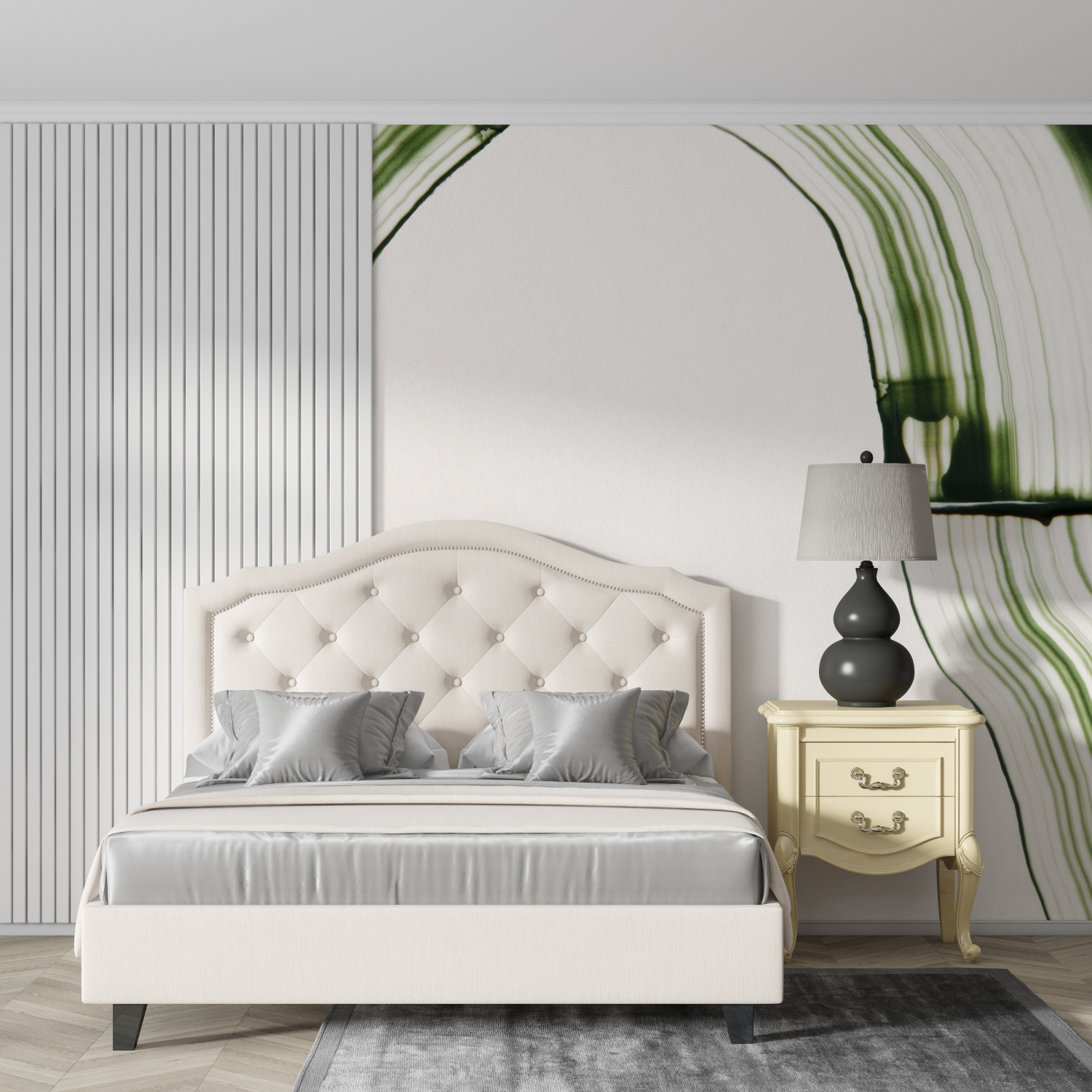 Papier peint aquarelle lignes vertes design