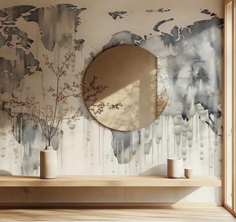 Papier peint carte du monde peinture miroir