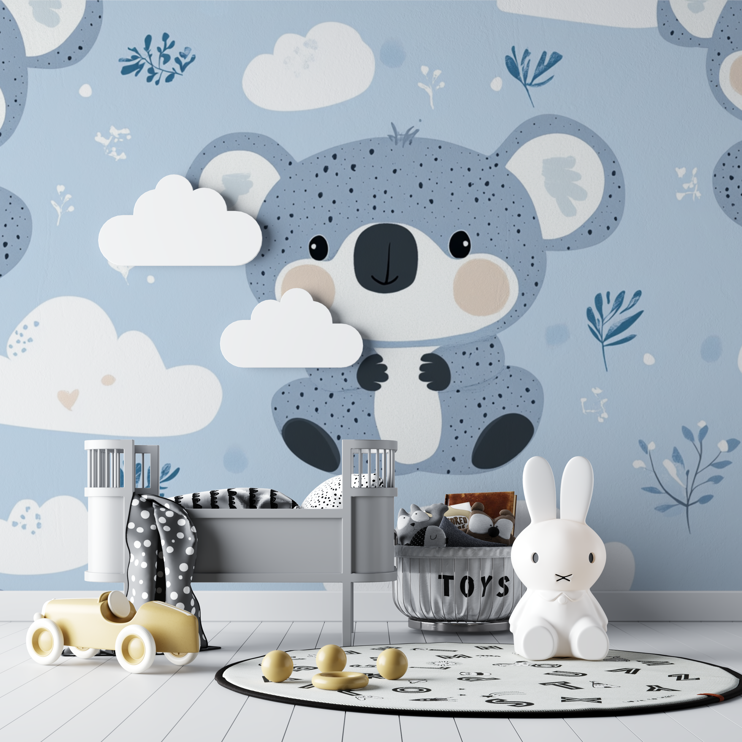 Papier peint koala cache dans un nuage bebe tipi