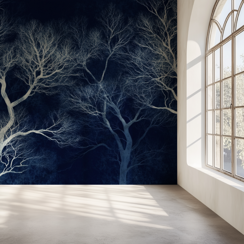 Papier peint arbre blanc nocturne mur simple