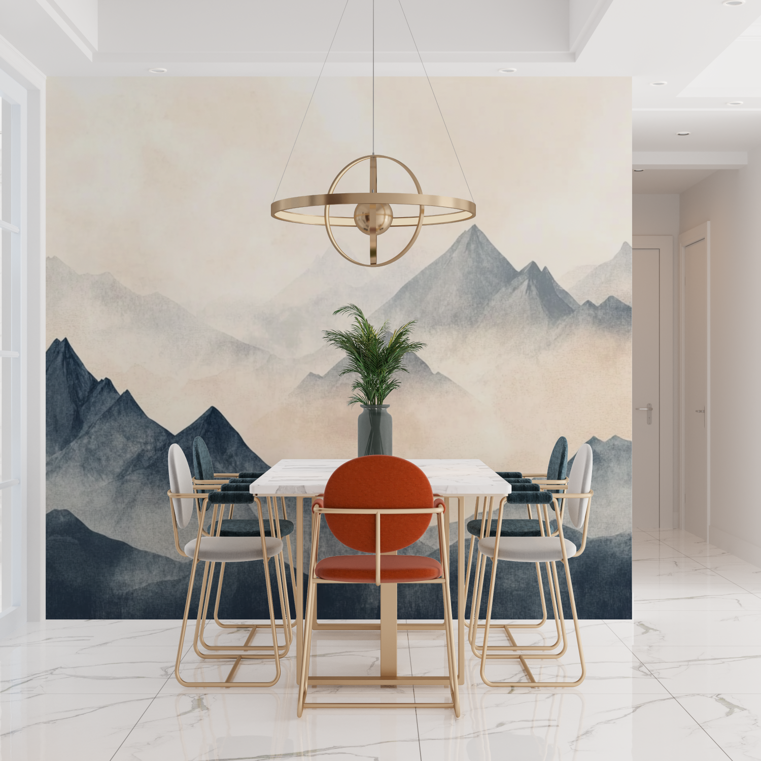 Papier peint aquarelle montagnes brumeuses tendances
