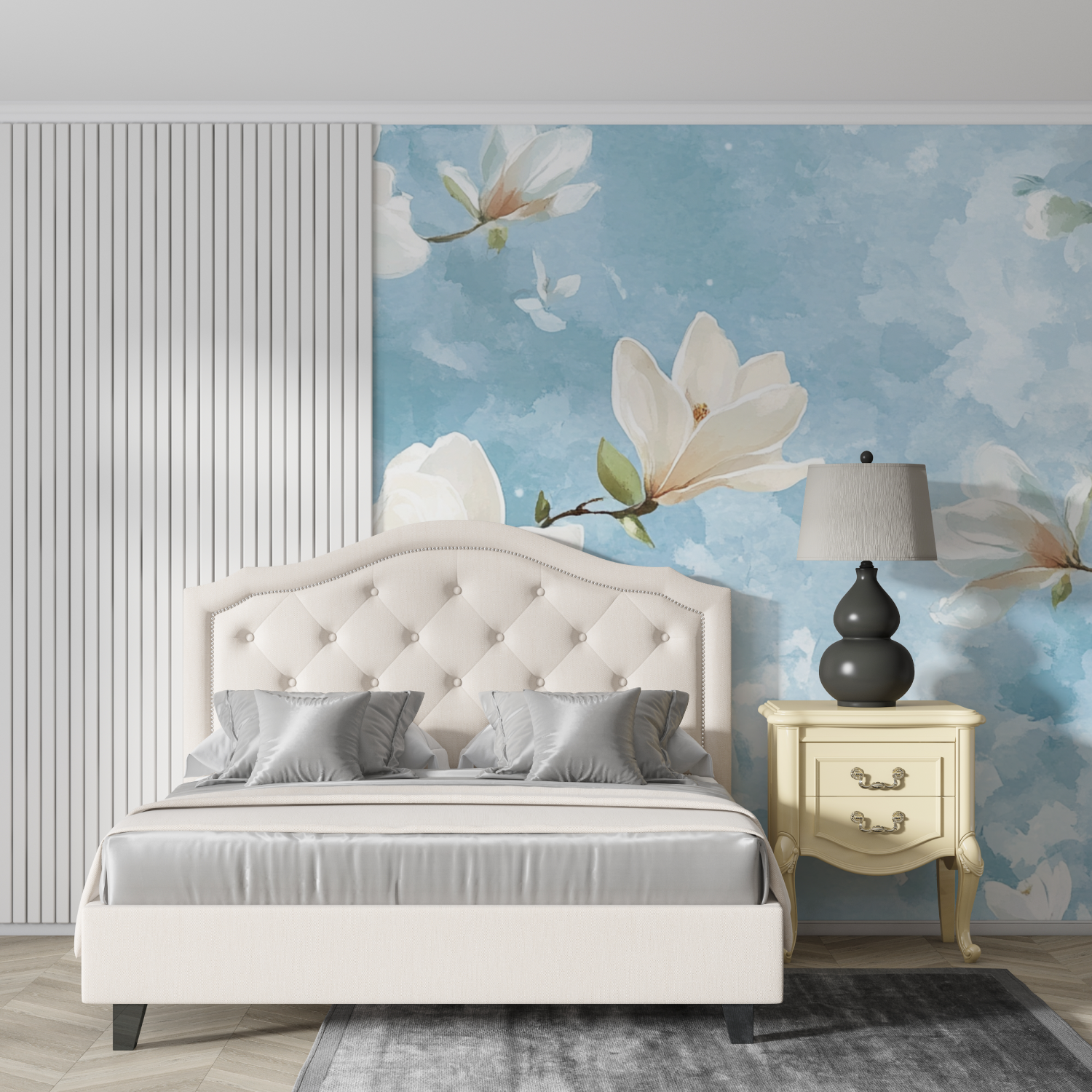 Papier peint aquarelle magnolia en fleurs design
