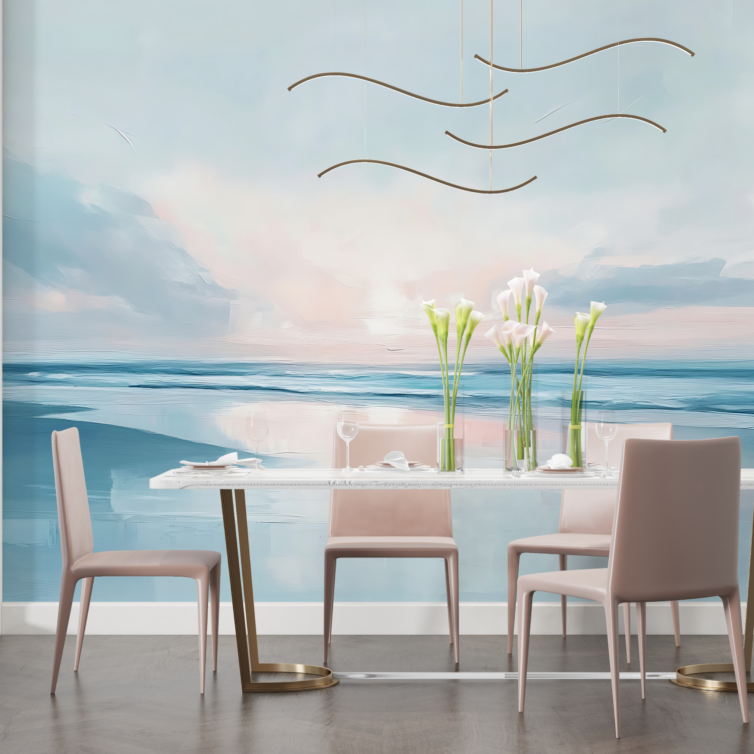 Papier peint aquarelle mer trompe l_oeil salon