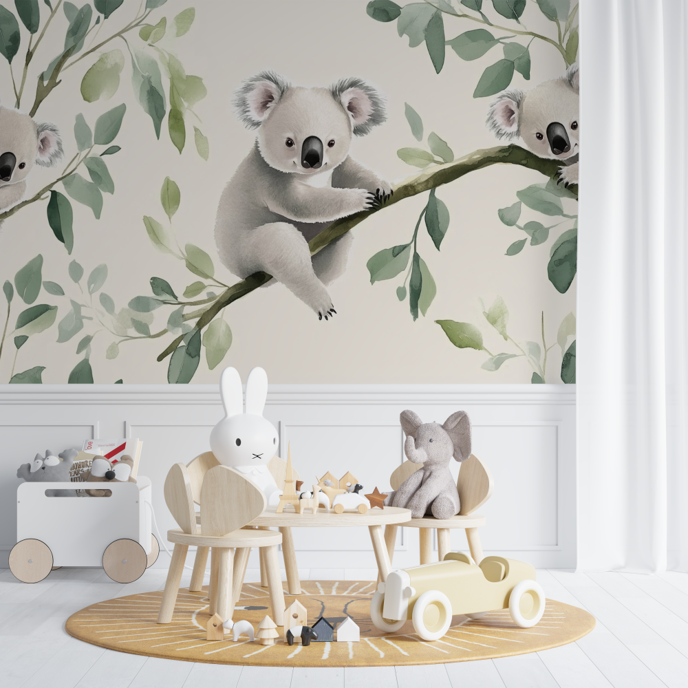 Papier peint koala sur un fond ...e apaisant chambre de bebe