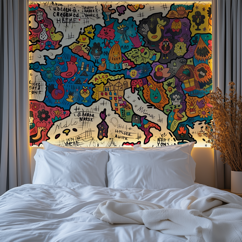 Papier peint carte du monde graffiti europe chambre tendanc