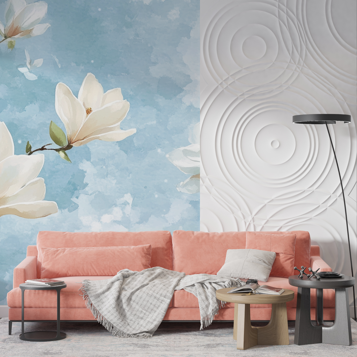 Papier peint aquarelle magnolia en fleurs mur