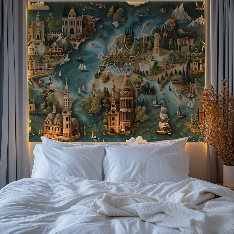 Papier peint carte du monde ville chambre tendanc
