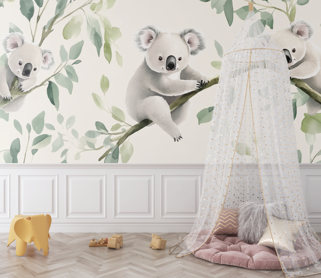 Papier peint koala sur un fond creme apaisant bebe