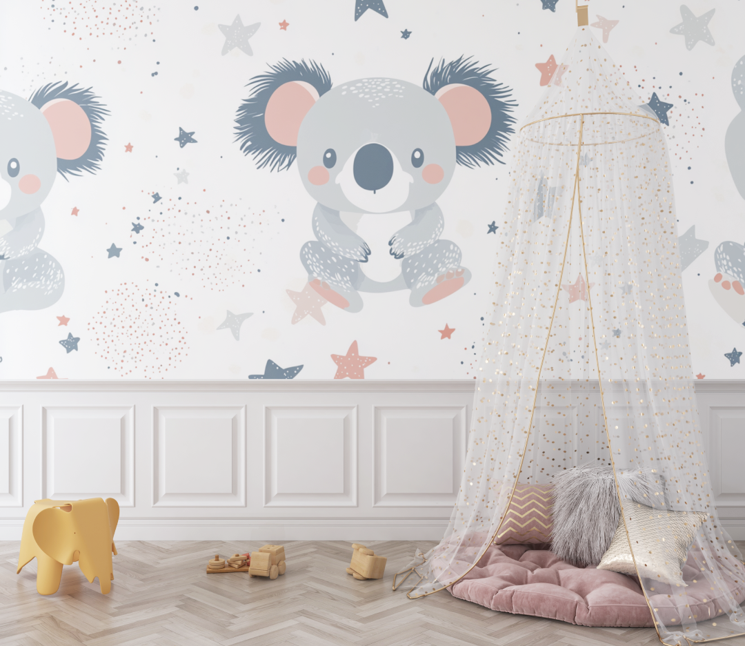 Papier peint koala qui fait un calin a une etoile bebe