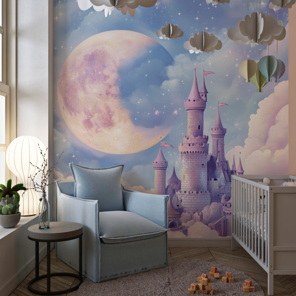Papier peint panoramique lune chambre de fille