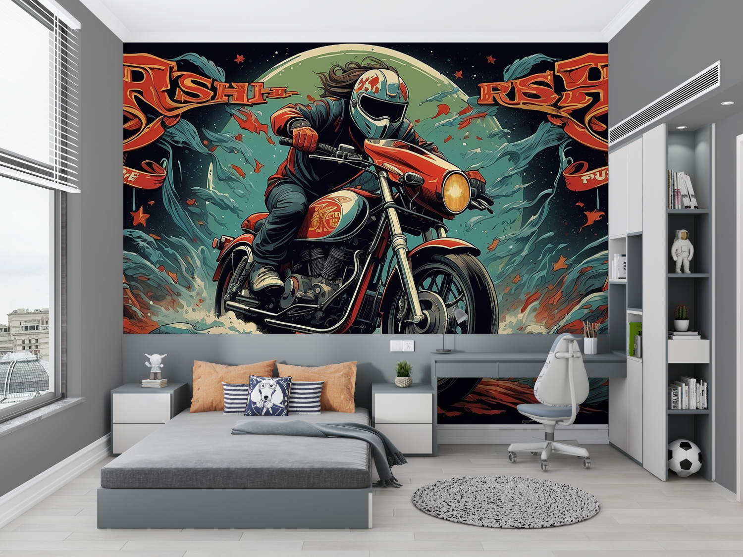 Papier peint graffiti moto japonais chambre petit
