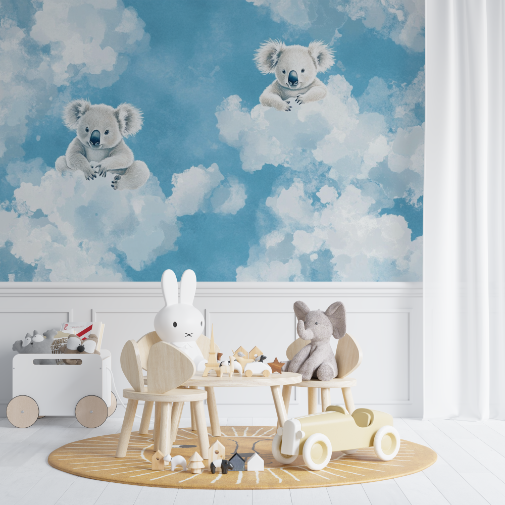 Papier peint koala en apnee dans le ciel chambre de bebe