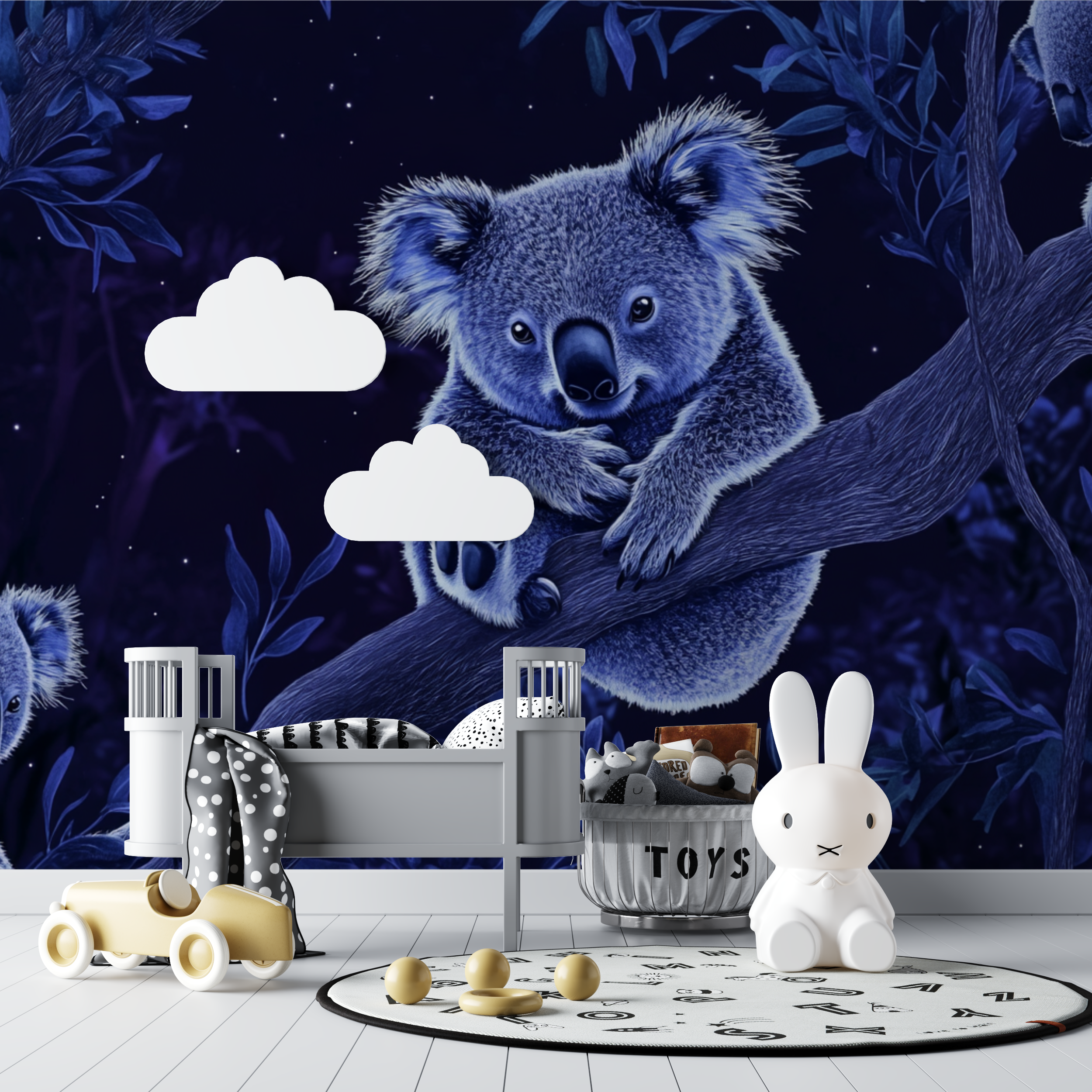 Papier peint koala et magie de la nuit bebe tipi
