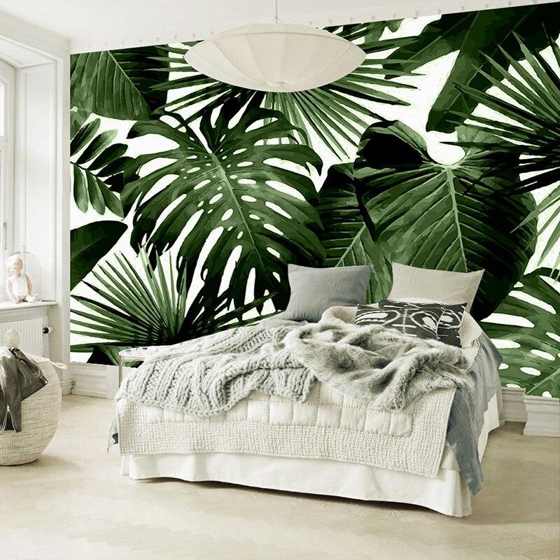 Papier Peint Feuillage Vert Fond Blanc