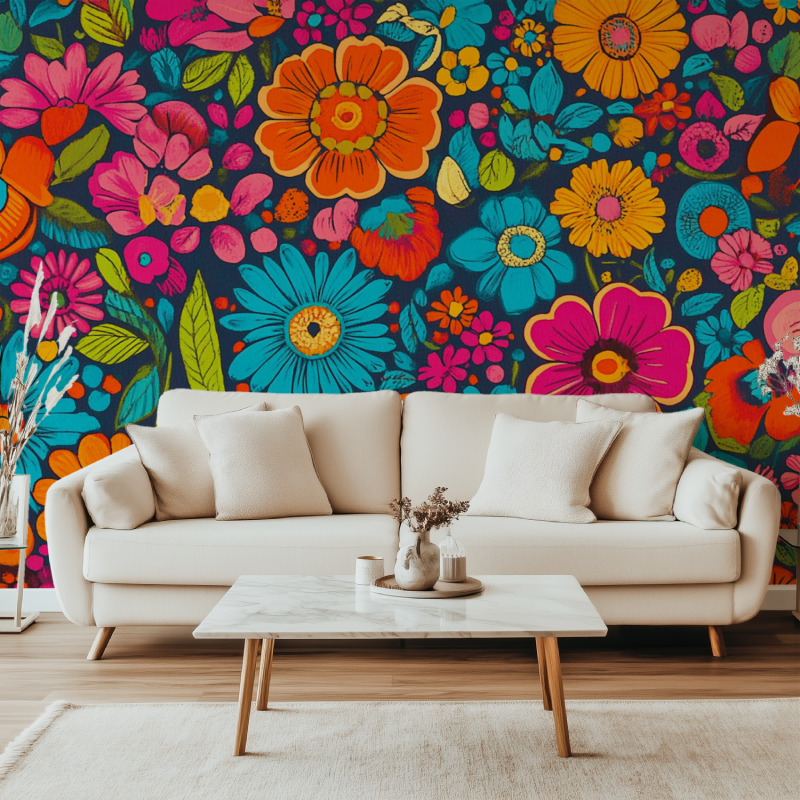Papier peint fleur vintage hippi canape simple