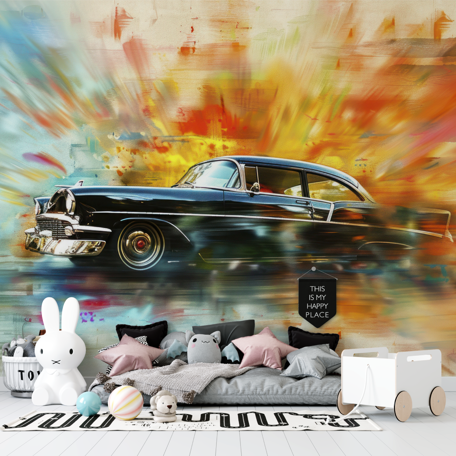 Papier peint voiture vintage explosion tapisserie garcon