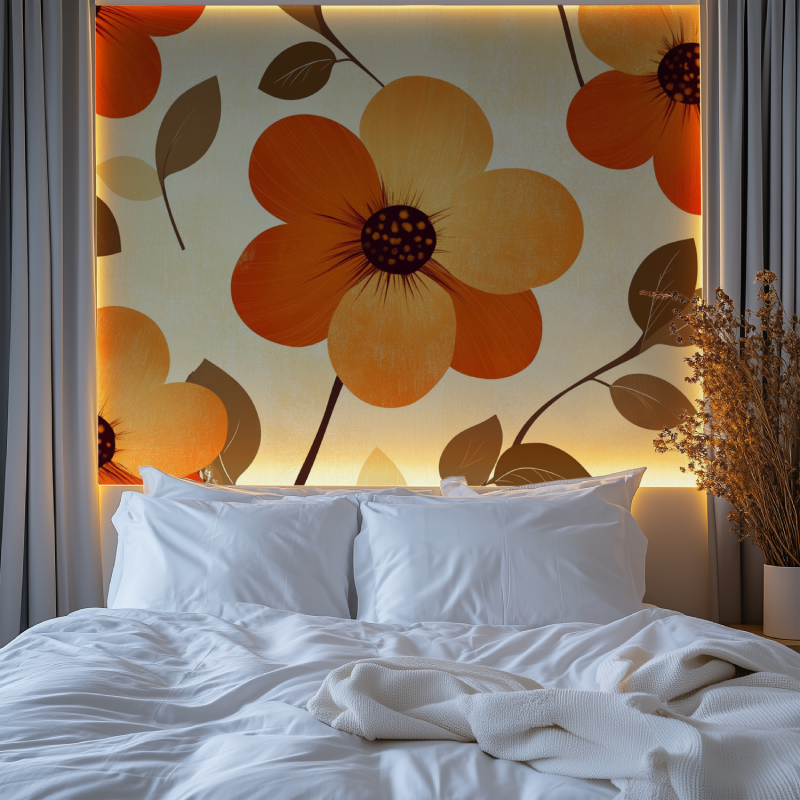 Papier peint vintage fleurs orange chambre premium