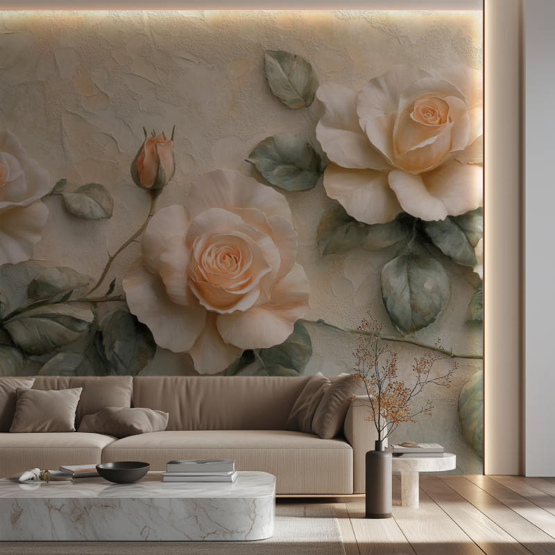Papier peint fleur style vintage canape neon