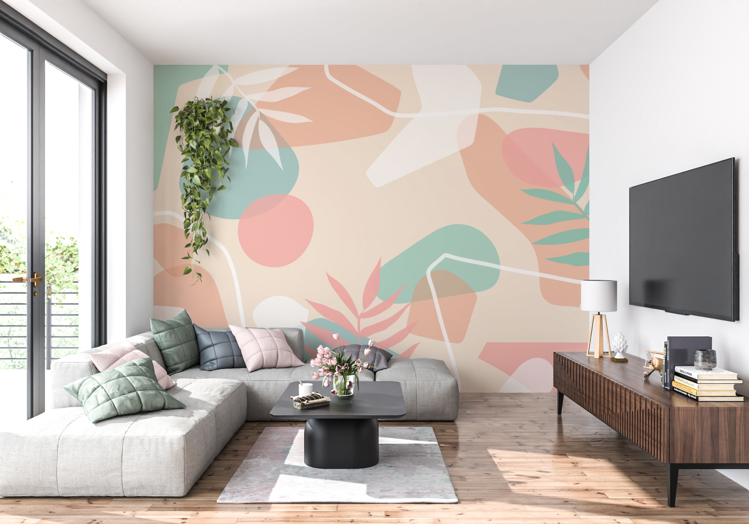 Papier Peint Tropical Vert Et Rose - tendance mur