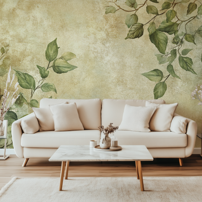 Papier peint vintage vegetal canape simple