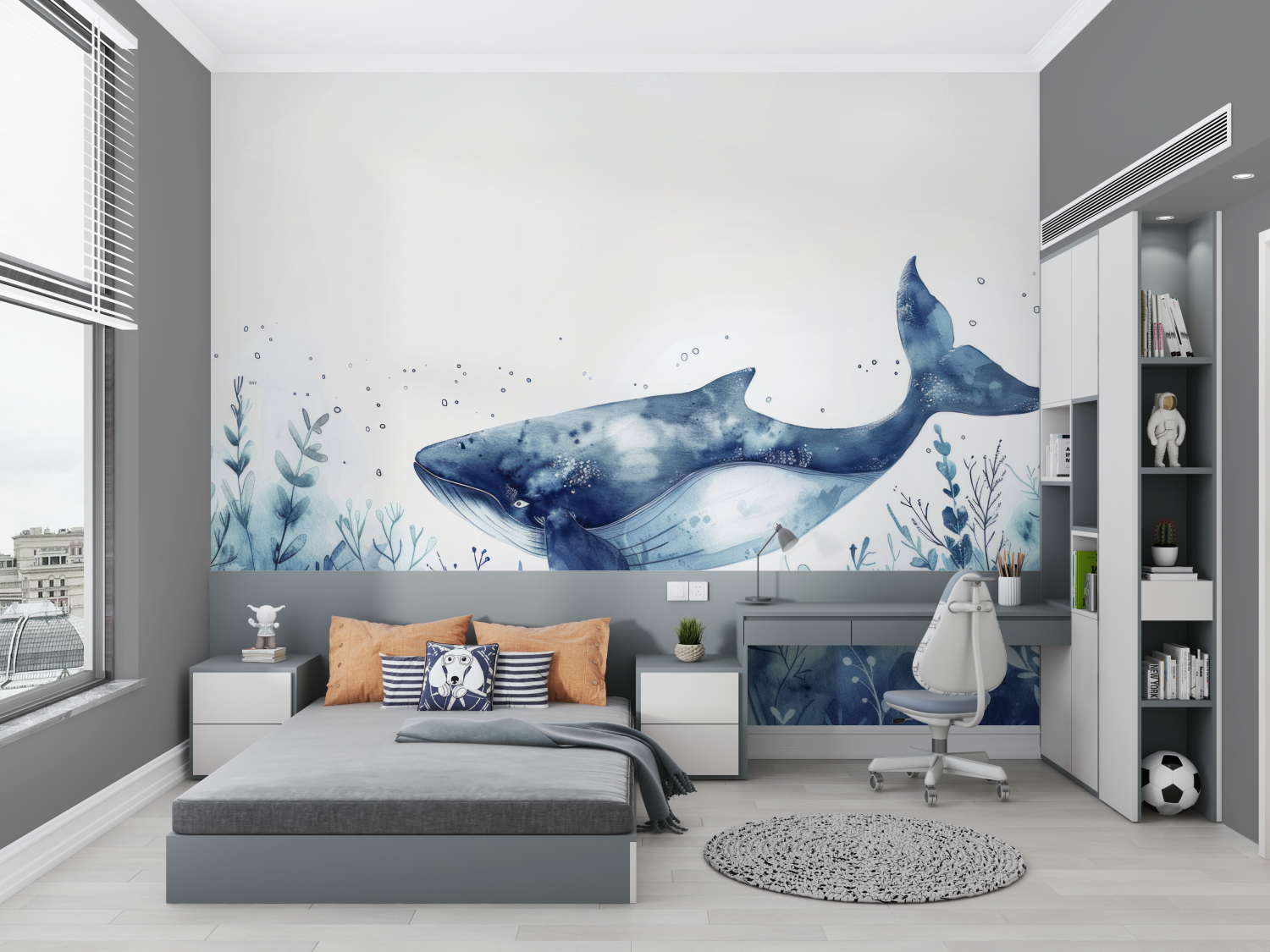 Papier Peint Enfants Baleine - chambre petit