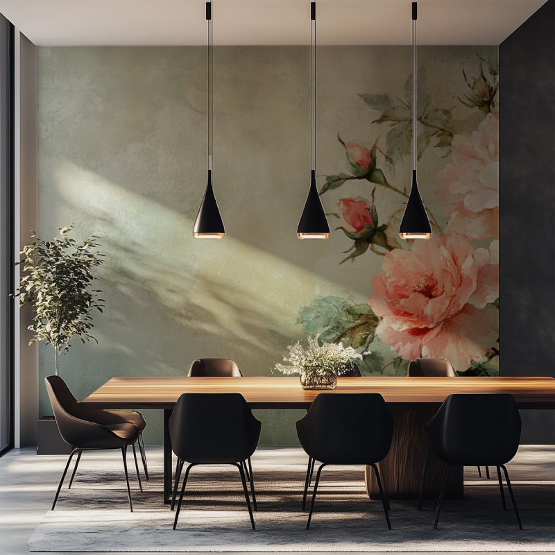 Papier peints vintage fleurs salle manger tapisserie
