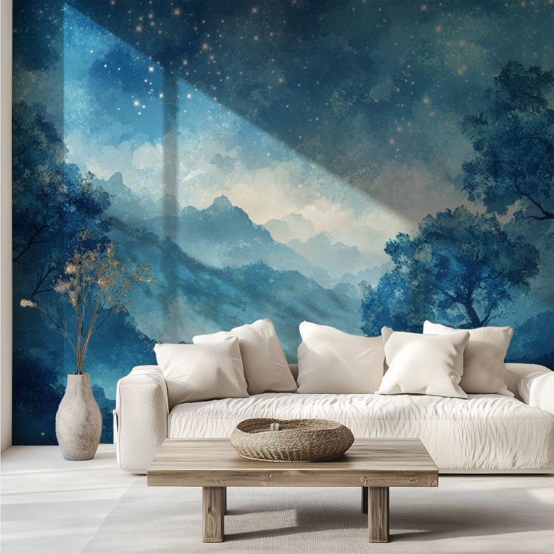 Papier peint arbre etoile canape tendance