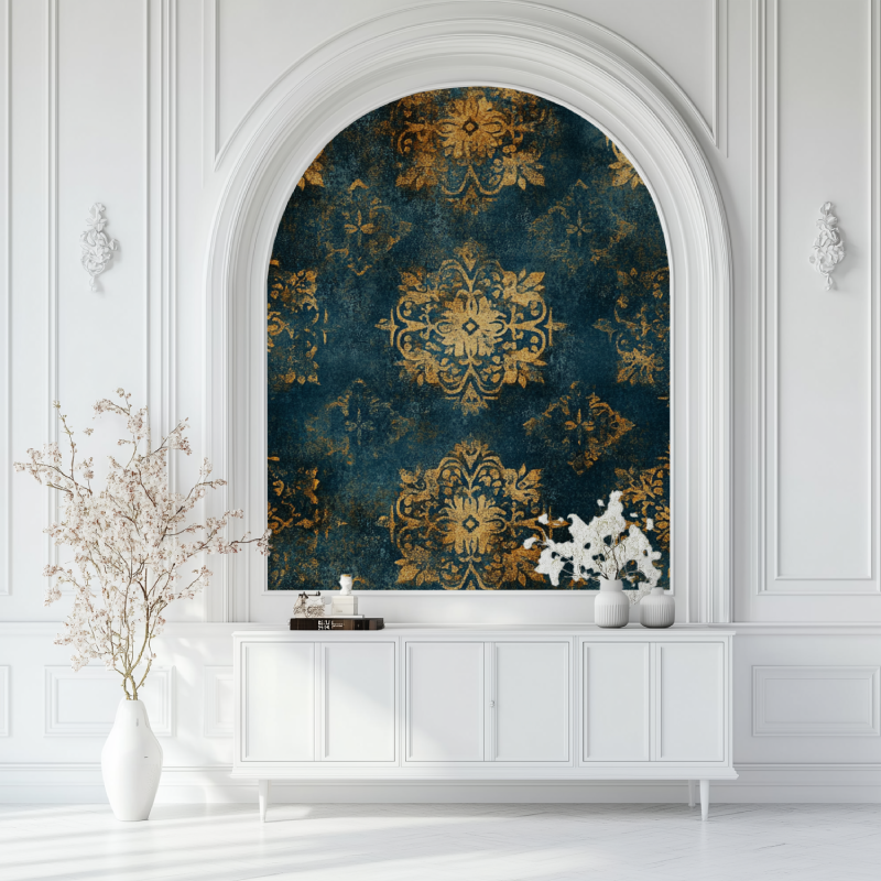 Papier peint vintage forme geometrique salon blanc