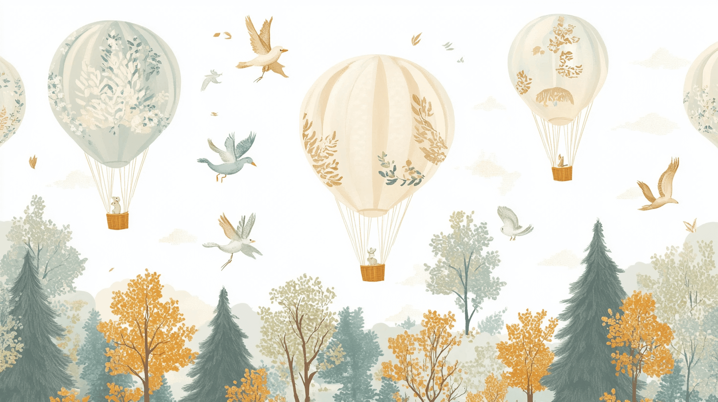 Papier Peint Montgolfière Et Animaux De La Forêt