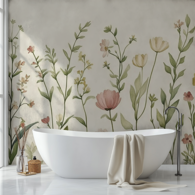 Papier peint fleuri vintage sdb